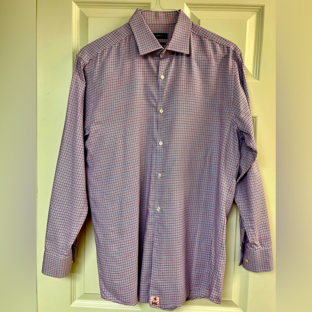 Hugo Boss iconic dress shirt. Size 16.5x33. Barely worn! Gingham print!